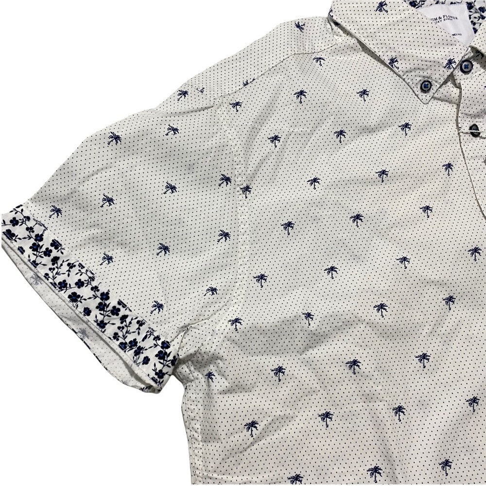 Denim & Flower Ricky Singh White Blue Palm Trees Button Down Szs Med, Lg - Picture 3 of 11